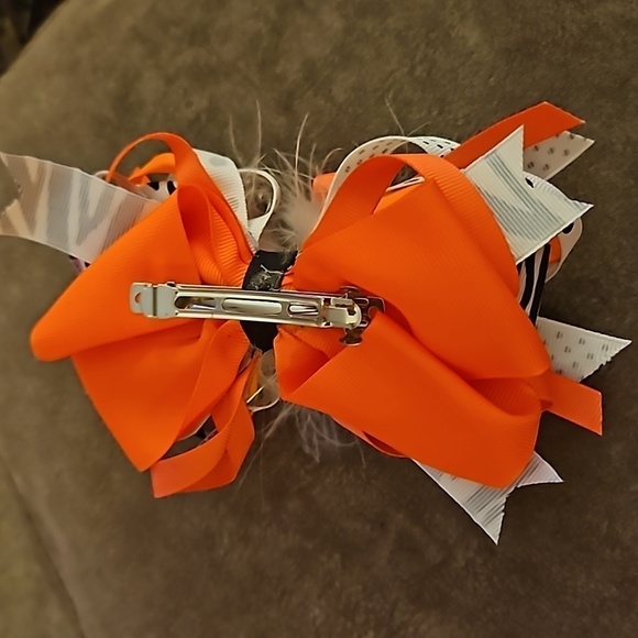 HANDMADE Polka Dot Feather Ribbon Gem Coquette Bow Hair Barrette - Picture 6 of 8